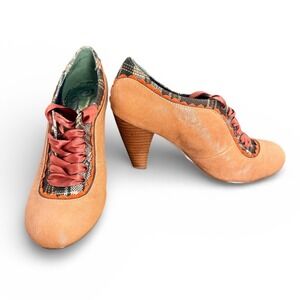 Poetic License London Vintage Style Tweed Trim Lace-Up Shoe Size 6.5 cottagecore